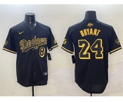 Men's Los Angeles Dodgers Front #8 Back #24 Kobe Bryant Black Gold Stitched Jersey