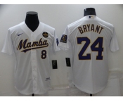 Men's Los Angeles Dodgers Front #8 Back #24 Kobe Bryant 'Mamba' White Cool Base Stitched Jersey