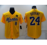 Men's Los Angeles Dodgers Front #8 Back #24 Kobe Bryant 'Mamba' Yellow Cool Base Stitched Jersey