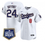 Men's Los Angeles Dodgers Front #8 Back #24 Kobe Bryant White 2024 World Tour Seoul Series Home Limited Stitched Baseball Jersey