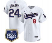 Men's Los Angeles Dodgers Front #8 Back #24 Kobe Bryant White 2024 World Tour Seoul Series Home Limited Stitched Baseball Jersey