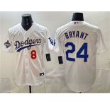 Men's Los Angeles Dodgers Front #8 Back #24 Kobe Bryant White Gold With 2025 World Series Champions Patch Stitched Baseball Jersey
