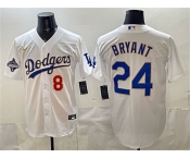 Men's Los Angeles Dodgers Front #8 Back #24 Kobe Bryant White Gold With 2025 World Series Champions Patch Stitched Baseball Jersey