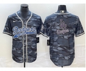Men's Los Angeles Dodgers Gray Camo Team Big Logo Cool Base With Patch Stitched Baseball Jersey 1