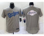 Men's Los Angeles Dodgers Gray Team Big Logo Flex Base Stitched Baseball Jersey