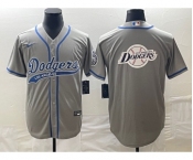 Men's Los Angeles Dodgers Grey Blank With Patch Cool Base Stitched Baseball Jerseys