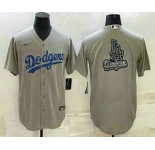 Men's Los Angeles Dodgers Grey Team Big Logo Cool Base Stitched Baseball Jersey1