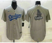 Men's Los Angeles Dodgers Grey Team Big Logo Cool Base Stitched Baseball Jersey1