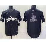 Men's Los Angeles Dodgers Team Big Logo Black 2025 LA Gothic Style With 2024 World Series Champions Patch Vapor Premier Limited Stitched Baseball Jersey