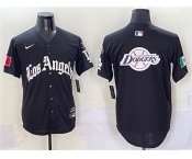 Men's Los Angeles Dodgers Team Big Logo Black Mexico 2025 LA Gothic Style With Fernando Patch Vapor Premier Limited Stitched Baseball Jersey
