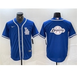 Mens Los Angeles Dodgers Team Big Logo Blue Cool Base Stitched Baseball Jersey