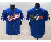 Men's Los Angeles Dodgers Team Big Logo Royal With American Flag Patch Limited Stitched Baseball Jersey