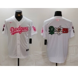 Men's Los Angeles Dodgers Team Big Logo White Pink Vin & Kobe Patch Stitched Baseball Jerseys