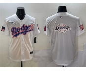 Men's Los Angeles Dodgers Team Big Logo White With American Flag Patch Limited Stitched Baseball Jersey