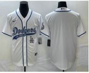 Men's Los Angeles Dodgers White Blank With Patch Cool Base Stitched Baseball Jersey