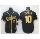 Men's Nike Los Angeles Dodgers #10 Justin Turner Black Gold Authentic Jersey