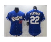 Men's Nike Los Angeles Dodgers #22 Clayton Kershaw Blue Elite Champions Authentic Jersey