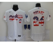 Men's Nike Los Angeles Dodgers #24 Kobe Bryant White USA Flag Fashion Flex Base Authentic Baseball Jersey