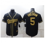 Men's Nike Los Angeles Dodgers #5 Freddie Freeman Black Gold Jersey