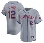Men's New York Mets #12 Francisco Lindor 2024 Gray Away Limited Stitched Baseball Jersey