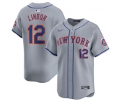 Men's New York Mets #12 Francisco Lindor 2024 Gray Away Limited Stitched Baseball Jersey
