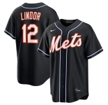 Men's New York Mets #12 Francisco Lindor 2026 Black Out Stitched Baseball Jersey