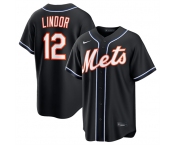 Men's New York Mets #12 Francisco Lindor 2026 Black Out Stitched Baseball Jersey