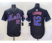 Men's New York Mets #12 Francisco Lindor Black Alternate Limited Stitched Baseball Jersey