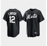 Men's New York Mets #12 Francisco Lindor Black Cool Base Stitched Baseball Jersey