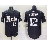 Men's New York Mets #12 Francisco Lindor Black 'Gotham Gothic Edition' Vapor Premier Limited Stitched Baseball Jersey