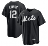 Men's New York Mets #12 Francisco Lindor Black Lights Out Limited Stitched Baseball Jersey