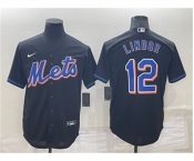 Men's New York Mets #12 Francisco Lindor Black Stitched MLB Cool Base Nike Jersey