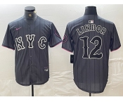 Men's New York Mets #12 Francisco Lindor Gray 2024 City Connect Cool Base Stitched Jersey