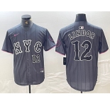 Men's New York Mets #12 Francisco Lindor Number Grey 2024 City Connect Cool Base Stitched Jersey