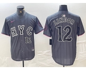 Men's New York Mets #12 Francisco Lindor Number Grey 2024 City Connect Cool Base Stitched Jersey