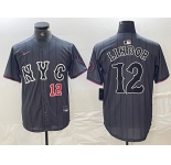 Men's New York Mets #12 Francisco Lindor Number Grey 2024 City Connect Cool Base Stitched Jerseys