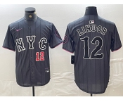 Men's New York Mets #12 Francisco Lindor Number Grey 2024 City Connect Cool Base Stitched Jerseys