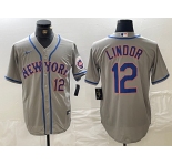 Men's New York Mets #12 Francisco Lindor Number Grey Stitched Cool Base Nike Jersey