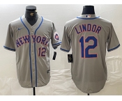 Men's New York Mets #12 Francisco Lindor Number Grey Stitched Cool Base Nike Jersey