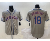 Men's New York Mets #18 Darryl Strawberry Grey 2025 Spring Training Cool Base Stitched Baseball Jersey