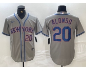Men's New York Mets #20 Pete Alonso Grey Stitched Baseball Jersey