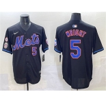 Men's New York Mets #5 David Wright Black With Patch Limited Stitched Baseball Jersey
