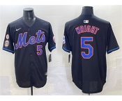 Men's New York Mets #5 David Wright Black With Patch Limited Stitched Baseball Jersey