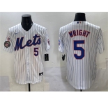 Men's New York Mets #5 David Wright White With Patch Stitched Baseball Jersey