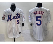 Men's New York Mets #5 David Wright White With Patch Stitched Baseball Jersey