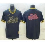 Men's New York Mets Big Logo Black Gold Nike Cooperstown Legend V Neck Jerseys