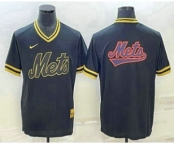 Men's New York Mets Big Logo Black Gold Nike Cooperstown Legend V Neck Jerseys