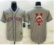 Men's New York Mets Big Logo Grey Cool Base Stitched Baseball Jerseys