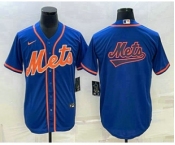 Men's New York Mets Big Logo Navy Blue Cool Base Stitched Baseball Jersey