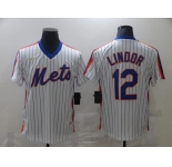 Nike Men's New York Mets #12 Francisco Lindor Authentic White Retro Baseball Jersey